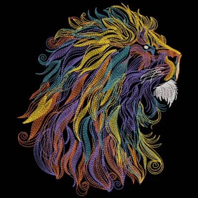 Colorful sketch of a lion featuring a funny expression, showcasing the Lion funny color sketch embroidery design.