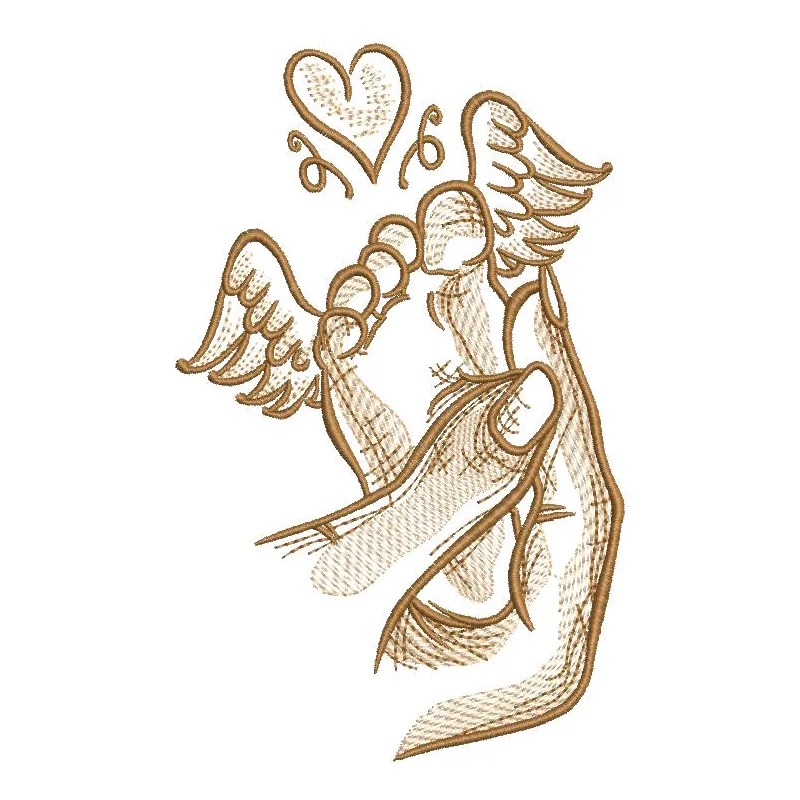 Embroidery design featuring an angel foot in palm, ideal for baby clothing or accessories.
