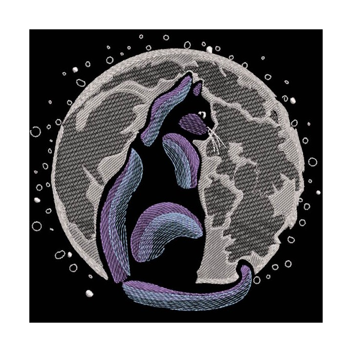 Cat against the night sky and moon embroidery design - Embroidery Design