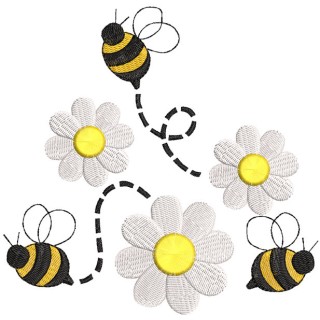 Bumble Bee and Daisy Flowers embroidery design - Embroidery Design