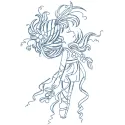 Outline embroidery design of a flying girl, showcasing delicate stitching and graceful movement.