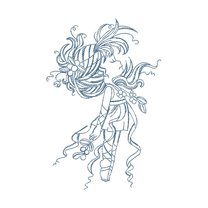 Flying girl outline embroidery design - Embroidery Design