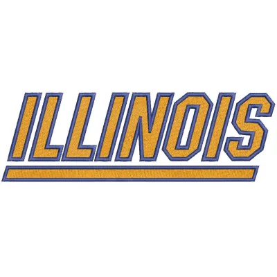 Illinois Fighting Illini wordmark logo embroidery design featuring bold orange and blue colors on a textured background.