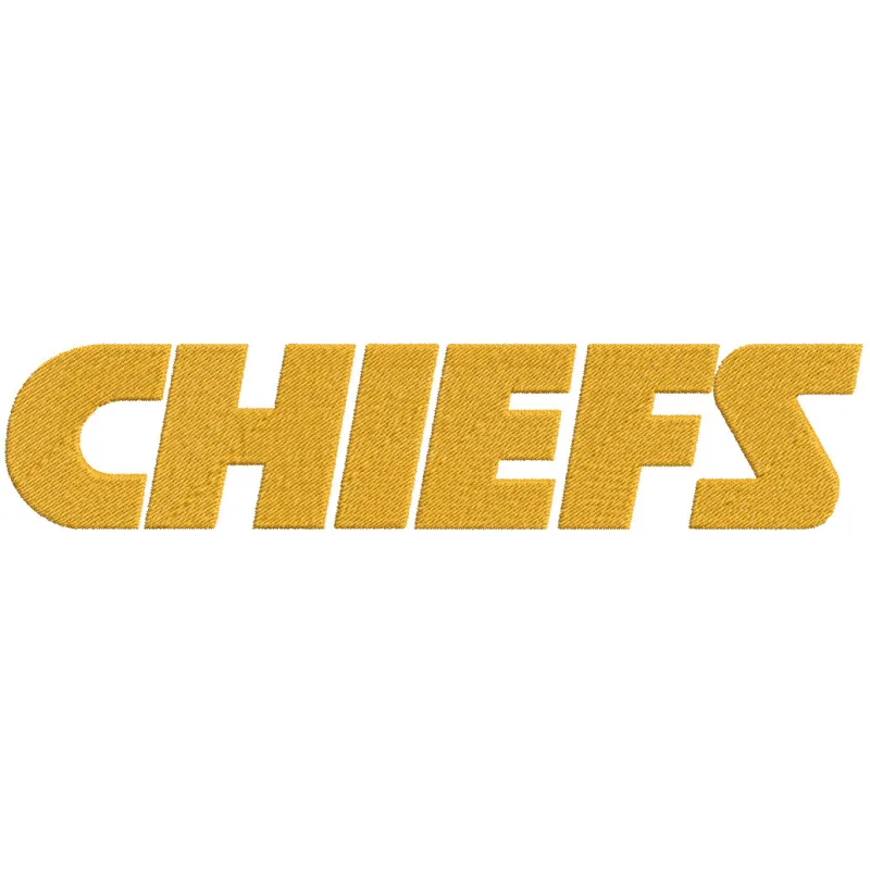 Embroidery design of the Chiefs wordmark logo on fabric, showcasing vibrant colors and intricate stitching details.