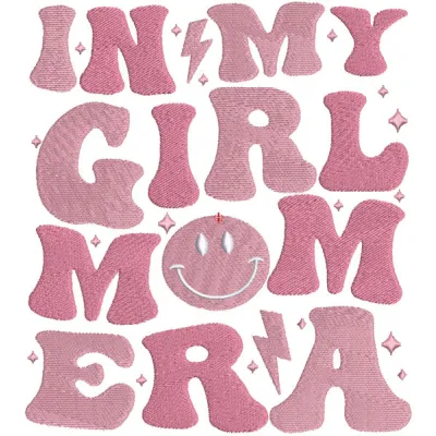 In my girl mom era embroidery design featuring elegant script on a soft fabric background.
