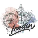A detailed London quick sketch embroidery design featuring iconic landmarks and intricate stitching patterns.