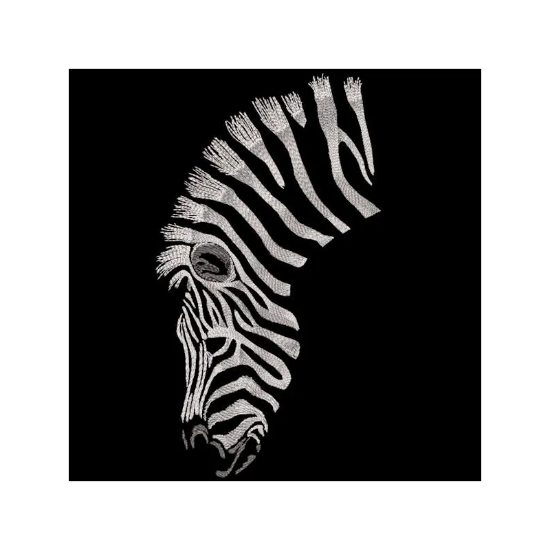Zebra art embroidery design featuring a detailed, colorful depiction of a zebra in a vibrant artistic style.