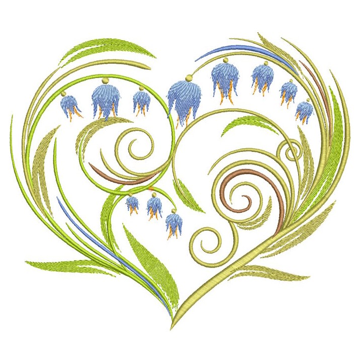 Flower heart bells embroidery design - Embroidery Design
