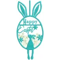 Easter bunny egg swing embroidery design featuring a playful bunny surrounded by decorated eggs.