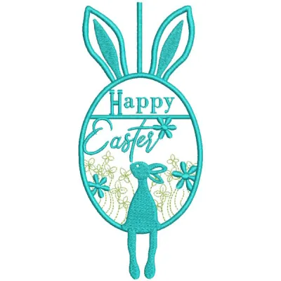 Easter bunny egg swing embroidery design featuring a playful bunny surrounded by decorated eggs.