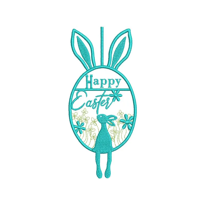 Easter bunny egg swing embroidery design featuring a playful bunny surrounded by decorated eggs.