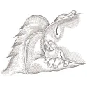 Greyscale sketch embroidery design of a sleeping angel, ideal for baby-themed decor or gifts.