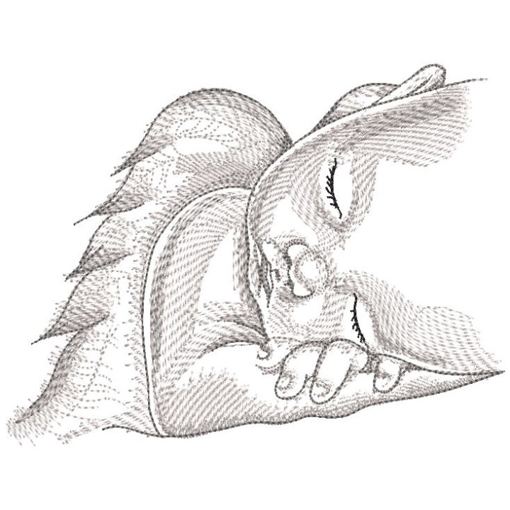Sleeping angel greyscale sketch embroidery design - Embroidery Design