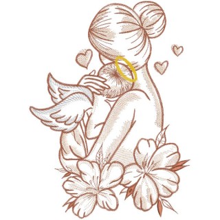 Mother and baby angel embroidery design - Embroidery Design