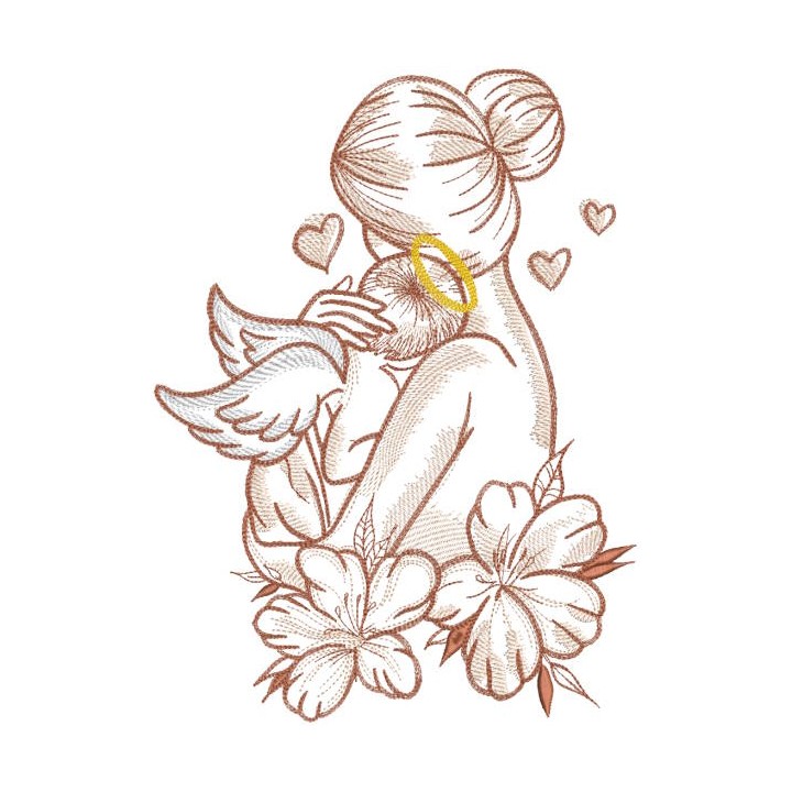 Mother and baby angel embroidery design - Embroidery Design
