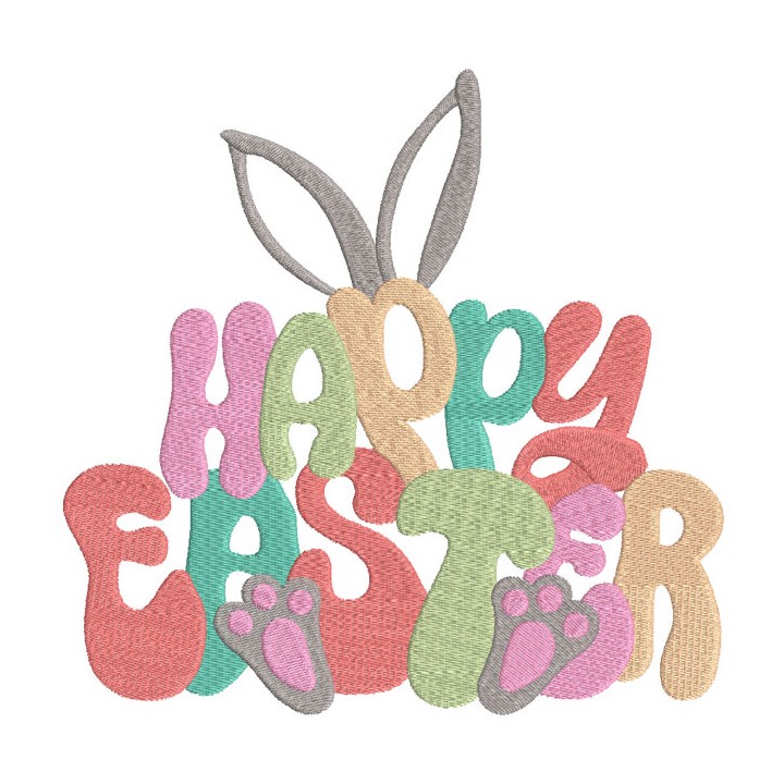 Happy easter bunny ears paws embroidery design - Embroidery Design