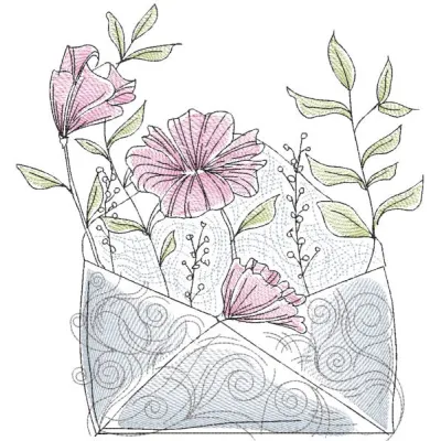 Embroidery design featuring a letter with memories of summer, showcasing vibrant colors and intricate details.