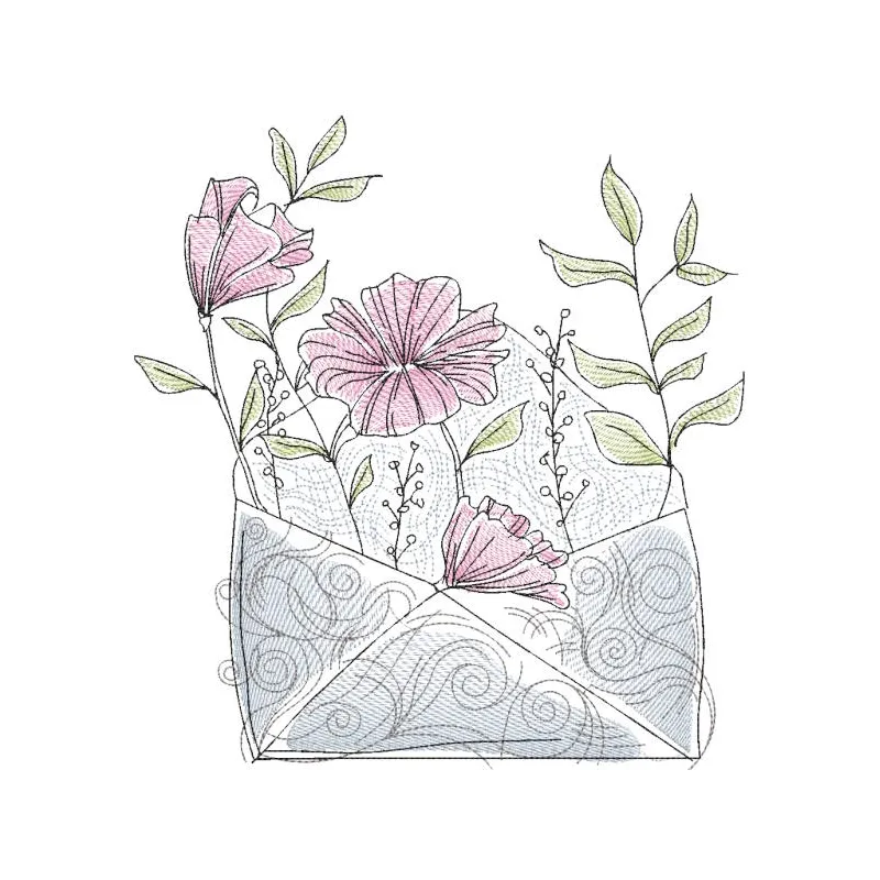 Embroidery design featuring a letter with memories of summer, showcasing vibrant colors and intricate details.