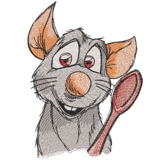Mouse ratatouill spoon embroidery design - Embroidery Design