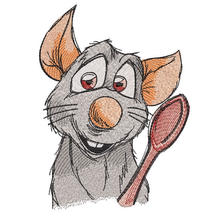 Mouse ratatouill spoon embroidery design - Embroidery Design