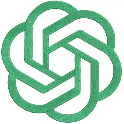ChatGPT logo embroidery design featuring the distinctive logo in vibrant colors on a fabric background.