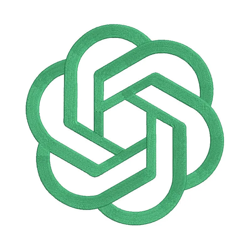 ChatGPT logo embroidery design featuring the distinctive logo in vibrant colors on a fabric background.