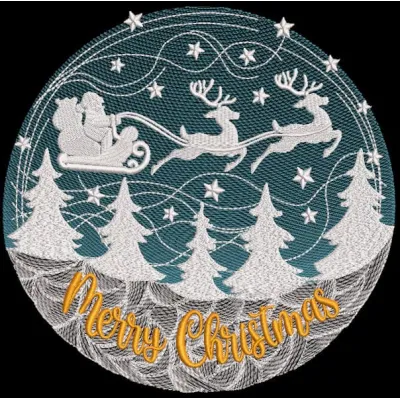 Merry Christmas Round Decoration embroidery design featuring festive colors and intricate holiday patterns.