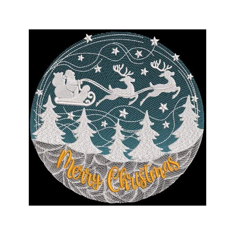 Merry Christmas Round Decoration embroidery design featuring festive colors and intricate holiday patterns.