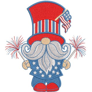 4th of July Gnome Patriotic embroidery design - Embroidery Design