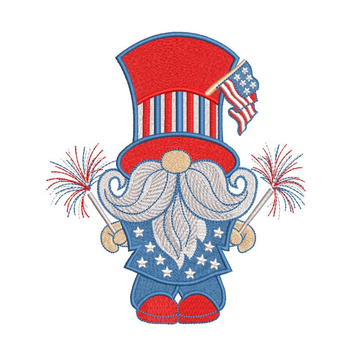 4th of July Gnome Patriotic embroidery design - Embroidery Design