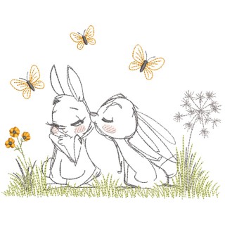 Two loving easter bunnies embroidery design - Embroidery Design