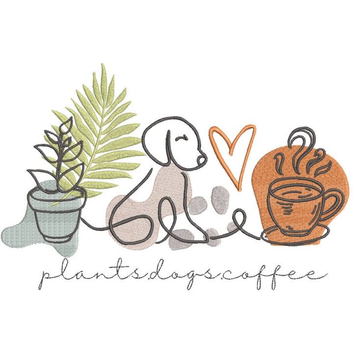 Plants dogs coffee embroidery design - Embroidery Design