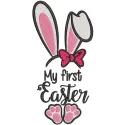 Embroidered bunny ears design for 'My First Easter', featuring soft pastel colors and playful detailing.