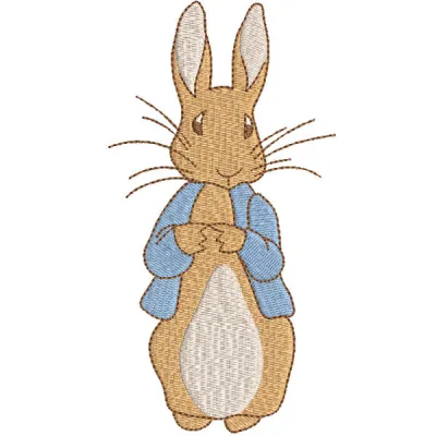 Cute Peter Rabbit embroidery design featuring a charming bunny with delicate stitching details.