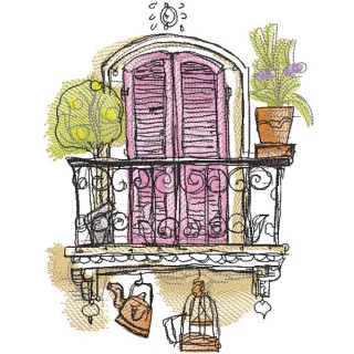 Door to balcony summer view embroidery design - Embroidery Design