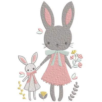 Easter bunny family embroidery design featuring adorable bunnies in pastel colors, perfect for holiday decor.