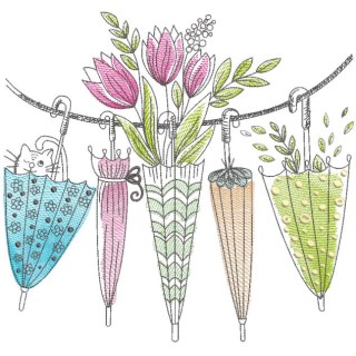Summer drying umbrellas embroidery design - Embroidery Design