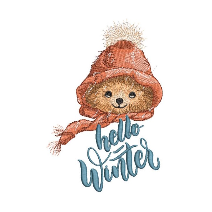 Vintage bear hello winter embroidery design - Embroidery Design