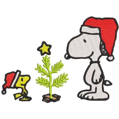 Christmas Snoopy and Woodstock Santa Hat embroidery design featuring festive characters in a playful holiday theme.