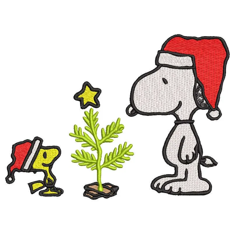 Christmas Snoopy and Woodstock Santa Hat embroidery design featuring festive characters in a playful holiday theme.