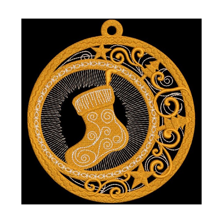 Gold ball Christmas sock embroidery design - Embroidery Design