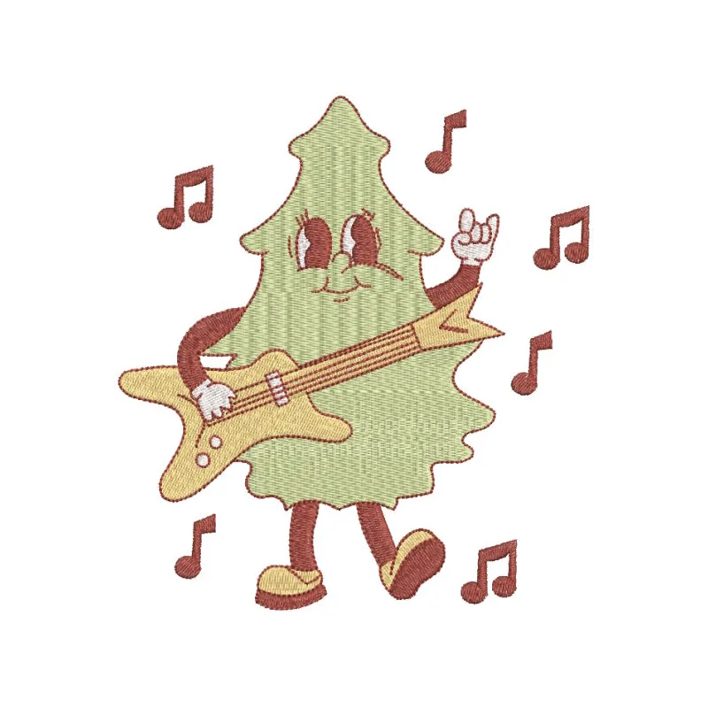 A detailed embroidery design featuring a singing Christmas tree, showcasing vibrant colors and intricate patterns.