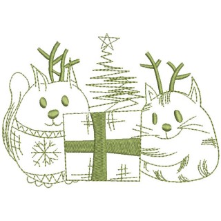 Squirrel and cat with Christmas gift embroidery design - Embroidery Design
