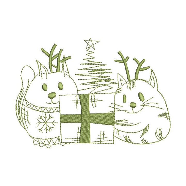 Squirrel and cat with Christmas gift embroidery design - Embroidery Design