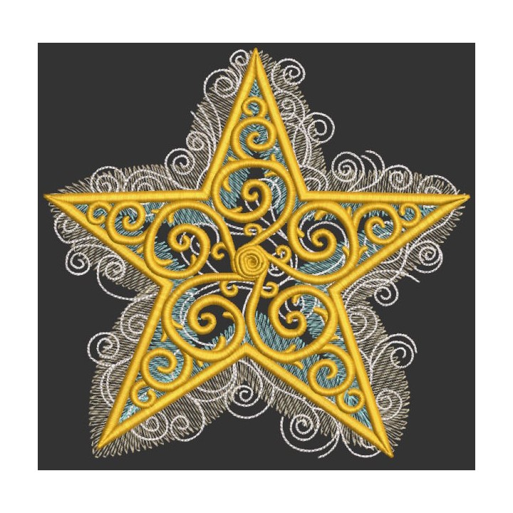 Vintage Gold Christmas star embroidery design - Embroidery Design