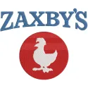 Zaxbys logo embroidery design featuring the brand's iconic colors and bold lettering on fabric.