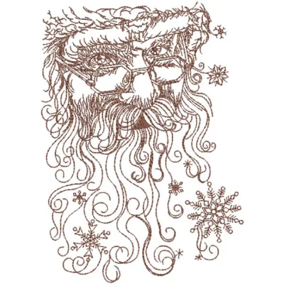 Embroidery design featuring a frosty pattern of Santa Claus, showcasing intricate details and festive colors.