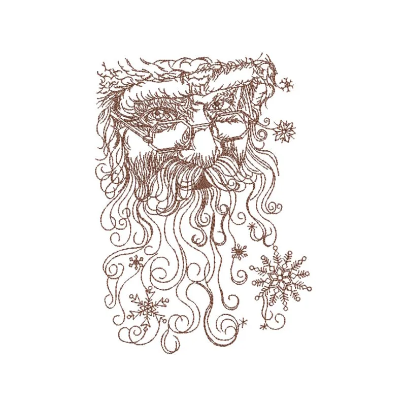 Embroidery design featuring a frosty pattern of Santa Claus, showcasing intricate details and festive colors.