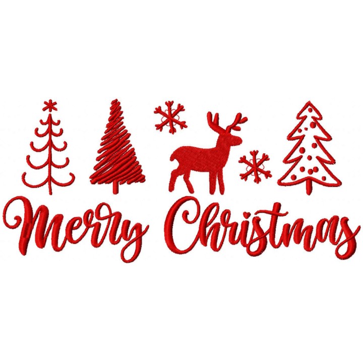 Merry Christmas classic symbols embroidery design - Embroidery Design