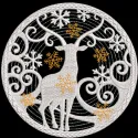 Embroidered design of a deer in a snowy forest, perfect for Christmas toy decoration, featuring intricate blizzard details.
